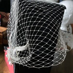 Chic White Veil Fascinator - Floral & Feather accent Bridal  20s inspired design